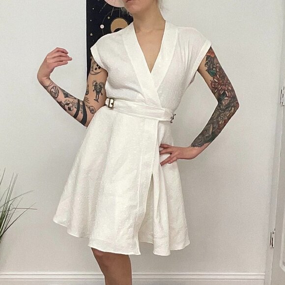 Rachel Zoe Cap Sleeve Textured A-Line Evening Dress Size 0 White - Picture 4 of 12